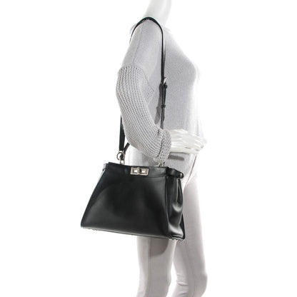 Fendi Vitello Seta Python Crocodile Monster Eyes Medium Peekaboo Iconic Satchel Black Girasole 3 of 8
