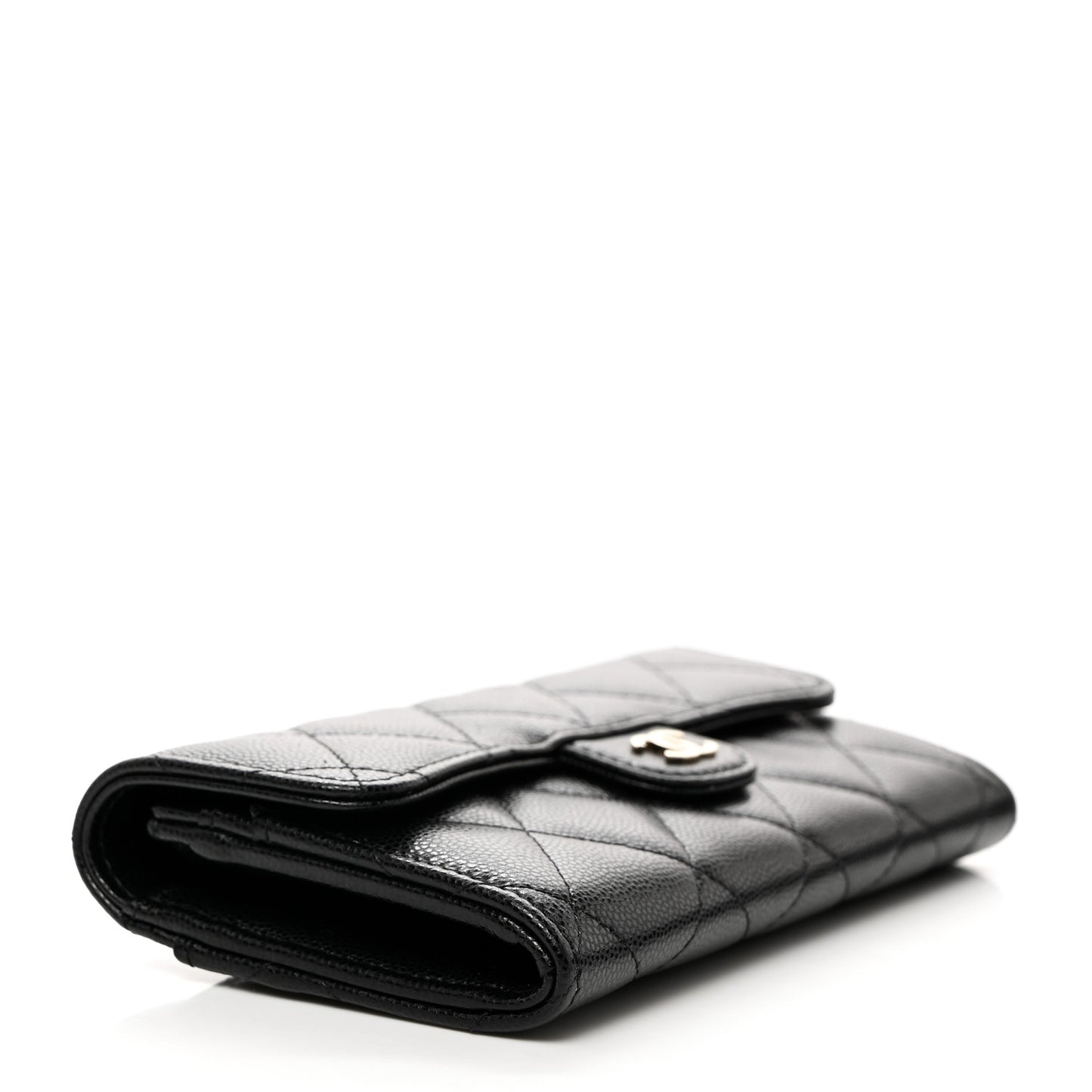 Caviar Quilted Medium Gusset Flap Wallet Black