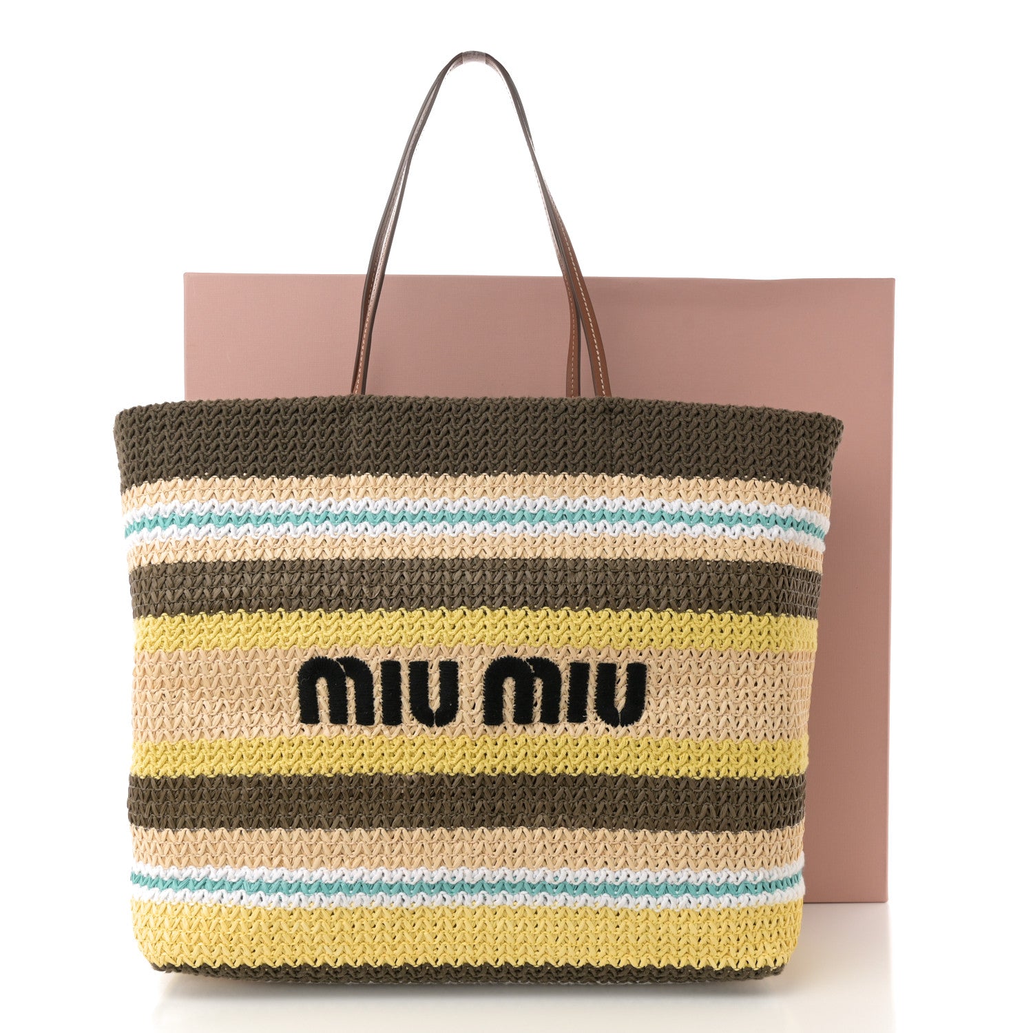 Miu Miu Raffia Crochet Stripe Tote Bag Tundra Limone 10 of 10