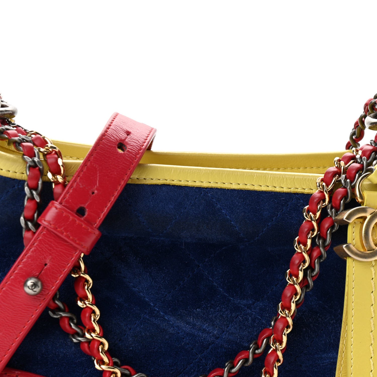 Chanel Suede Calfskin Quilted Small Gabrielle Hobo Red Blue Yellow 8 of 10