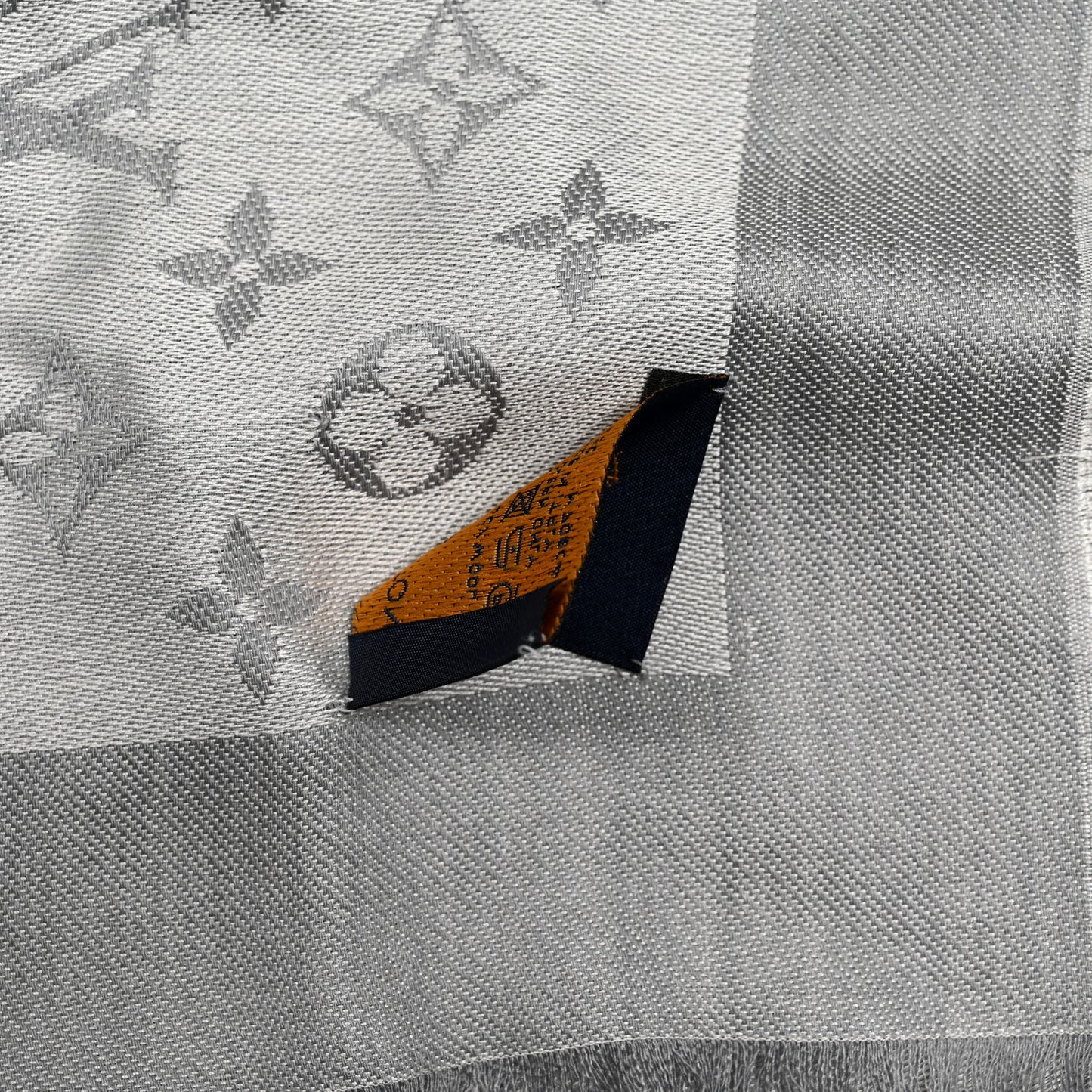 Wool Silk Monogram Denim Shawl Pearl Grey