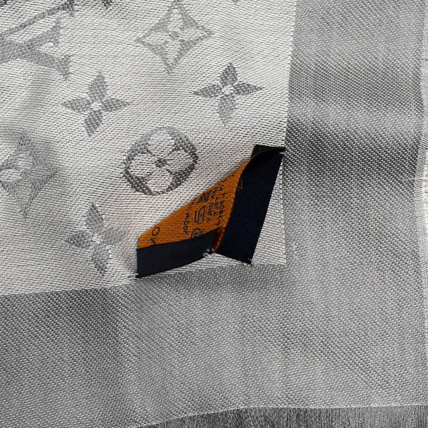 Louis Vuitton Wool Silk Monogram Denim Shawl Pearl Grey 4 of 6