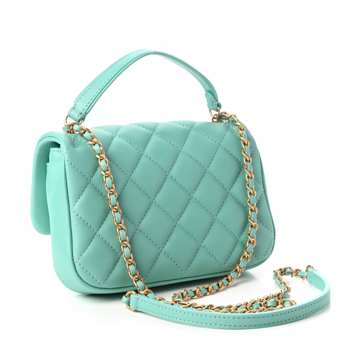 Chanel Calfskin Quilted Top Handle Flap Light Blue 3 of 11