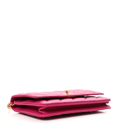 Chanel Lambskin Quilted CC Pearl Crush Wallet on Chain WOC Dark Pink 3 of 11