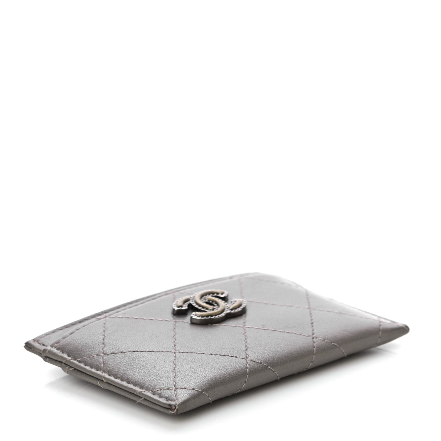 Chanel Calfskin Resin Stitched Card Holder Grey 4 of 11