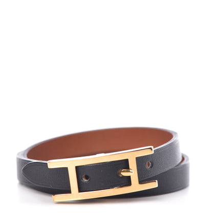 Hermes Chamonix Tadelakt Behapi Double Tour Reversible Bracelet XS Black Fauve 1 of 5
