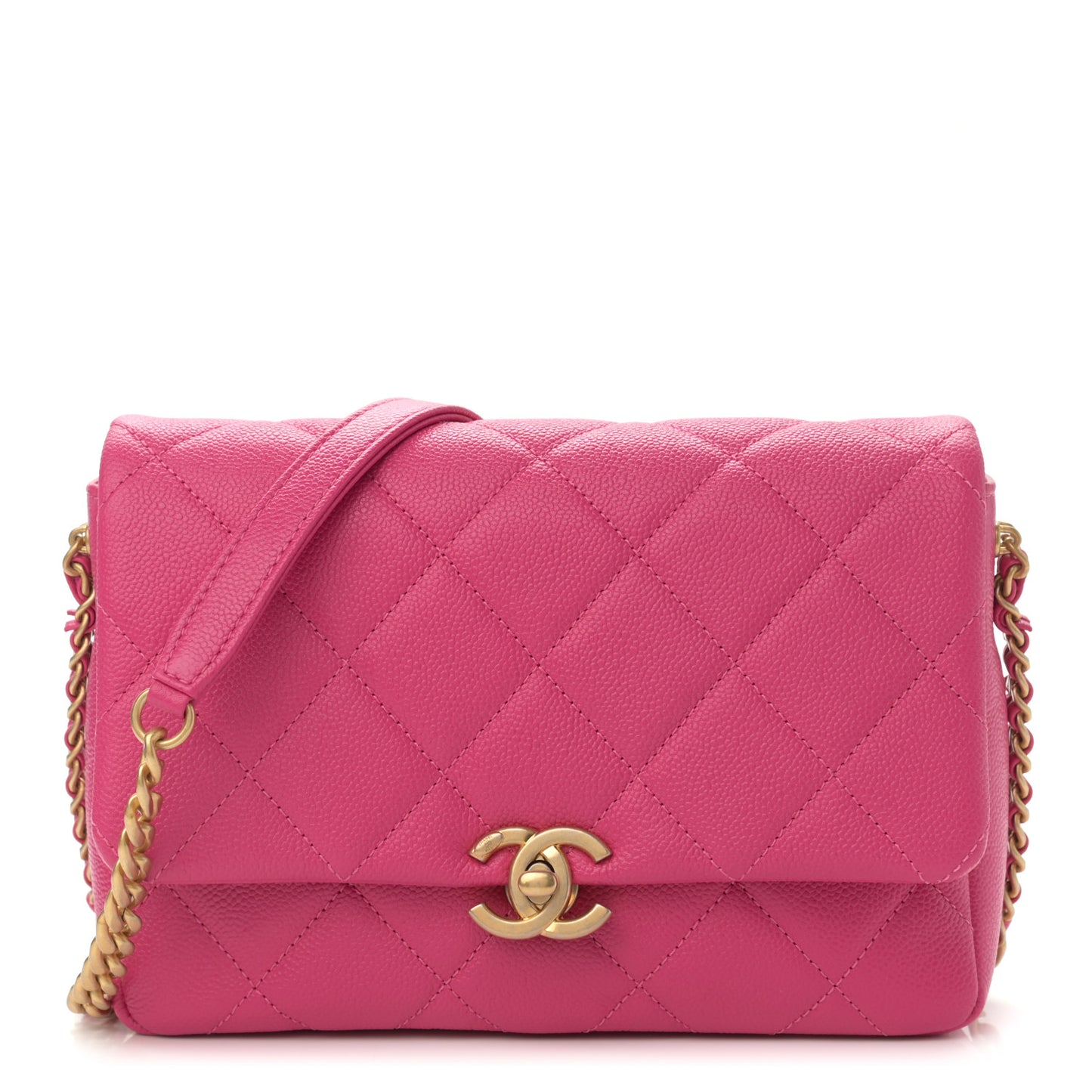 Shiny Caviar Quilted Small Chain Melody Flap Dark Pink