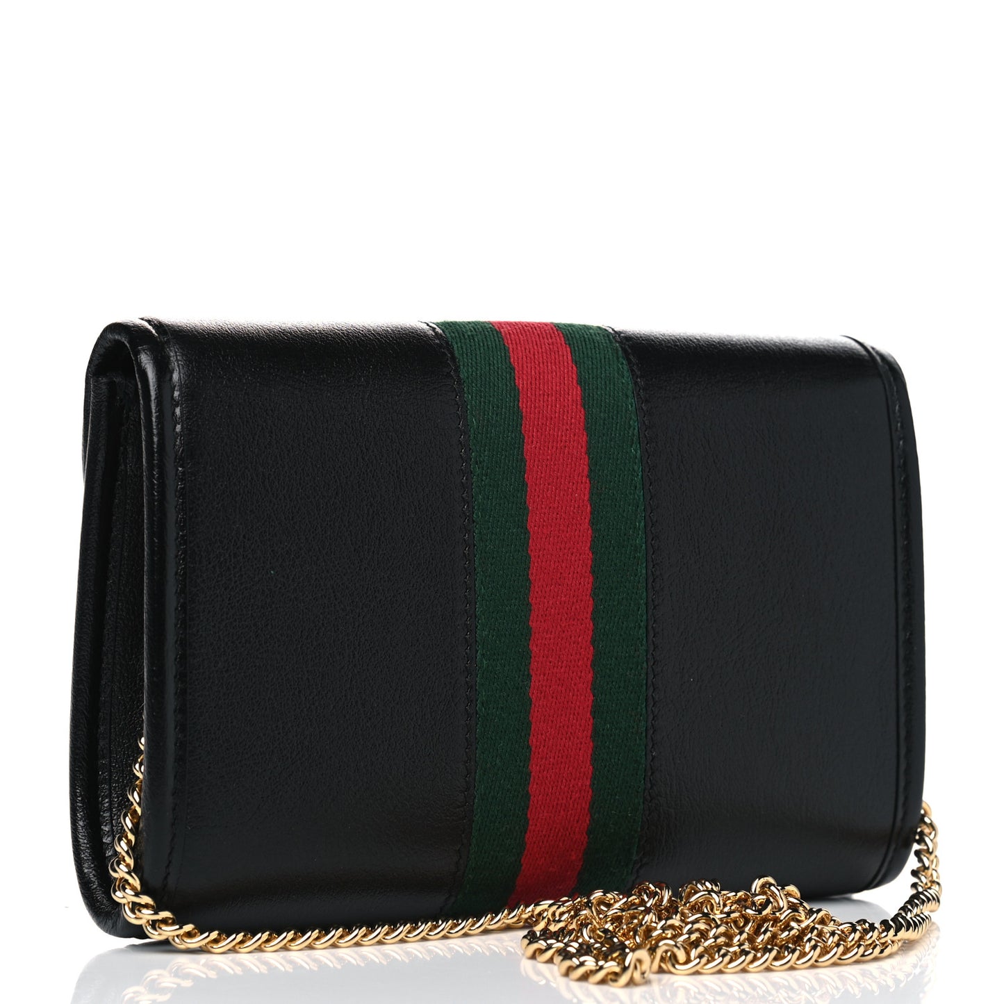 Textured Calfskin Web Mini Rajah Slim Flap Shoulder Bag Black