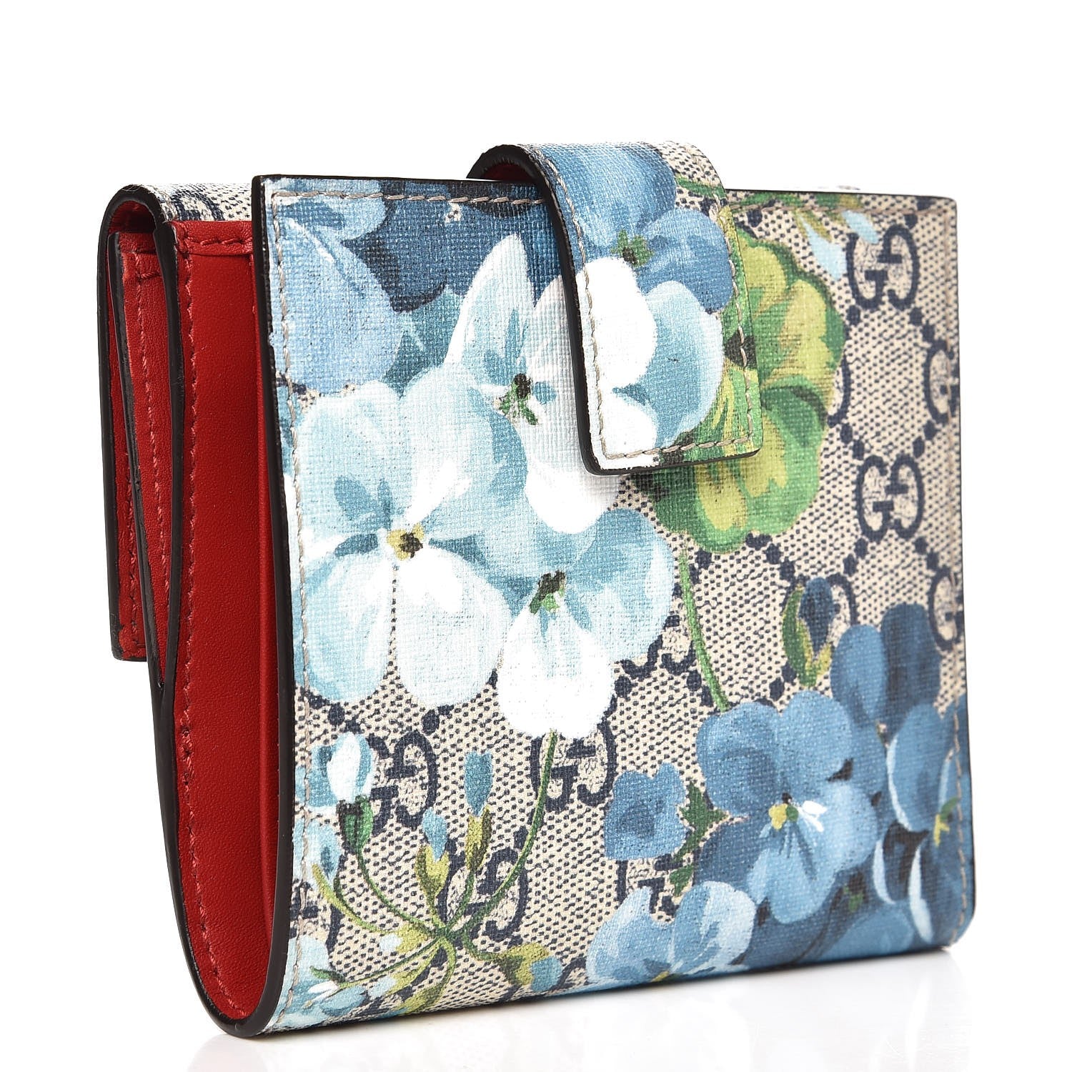 Gucci GG Supreme Monogram Blooms French Flap Wallet Beige Blue Navy Hibiscus Red 3 of 7