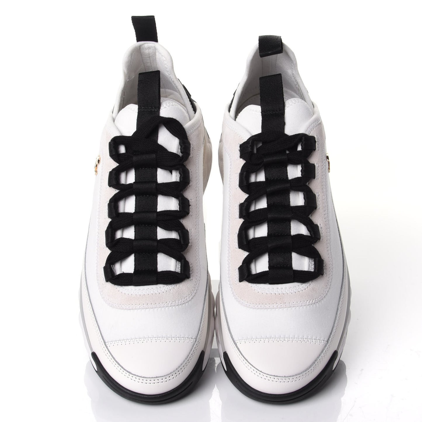 Velvet Calfskin Mixed Fibers CC Sneakers 37 Ivory Black