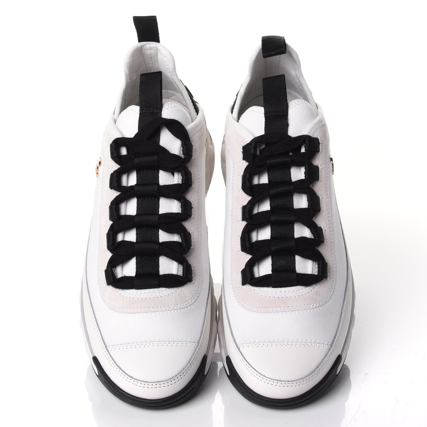 Chanel Velvet Calfskin Mixed Fibers CC Sneakers 37 Ivory Black 5 of 11