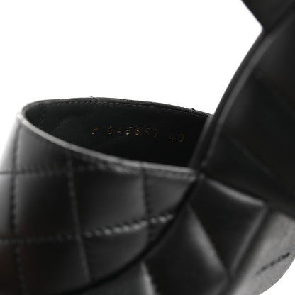 Chanel Lambskin Quilted Peep Toe Wedge Sandals 40 Black 9 of 12