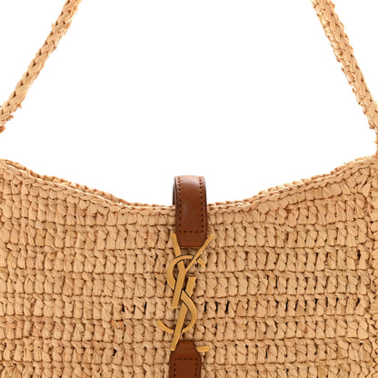 Saint Laurent Raffia Calfskin Le 5 A 7 Mini Hobo Natural Brick 9 of 14