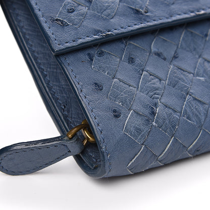 Bottega Veneta Ostrich Intrecciato Flap Wallet Profondo Blue 7 of 9