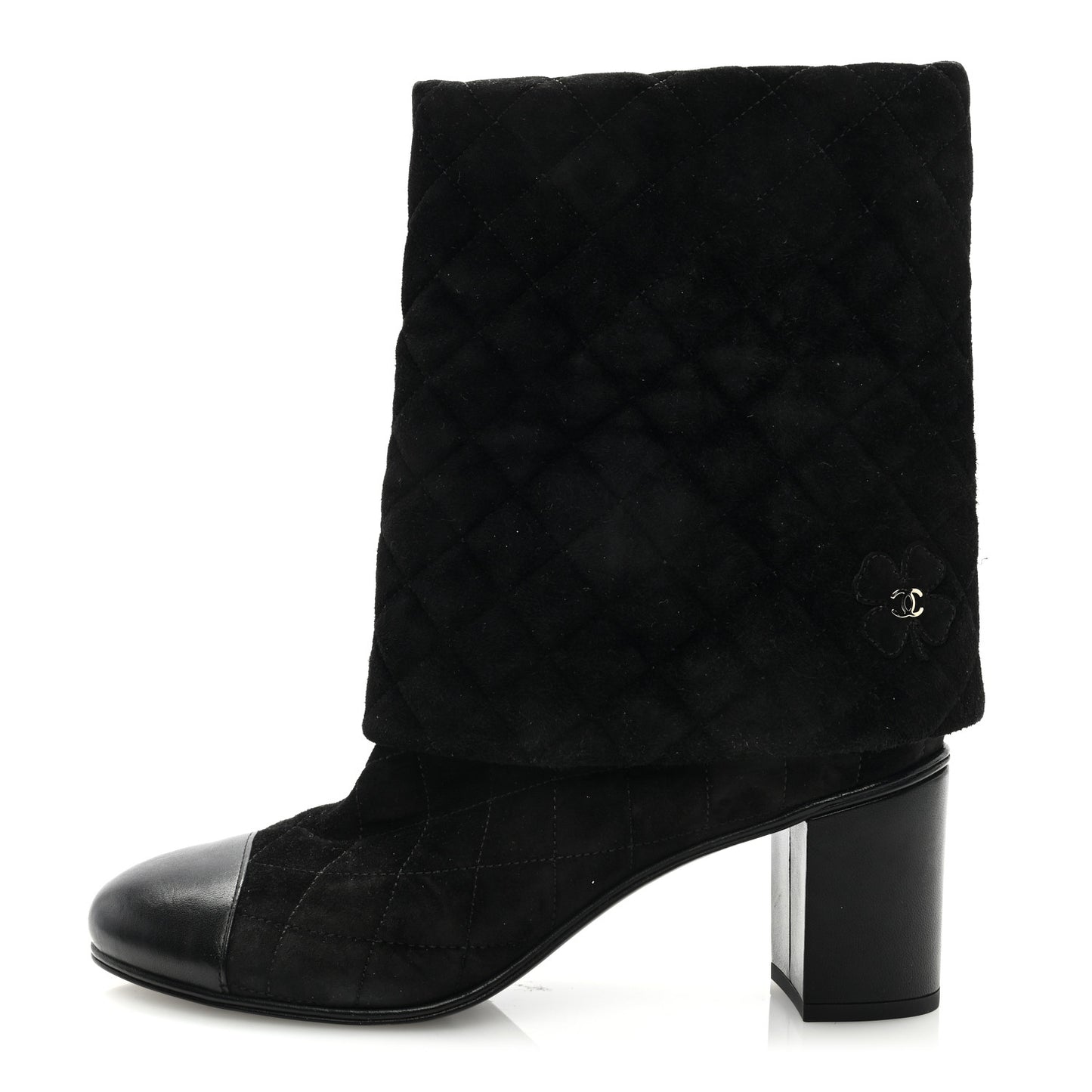Suede Quilted Foldover CC Heart Short Boots 40.5 Black