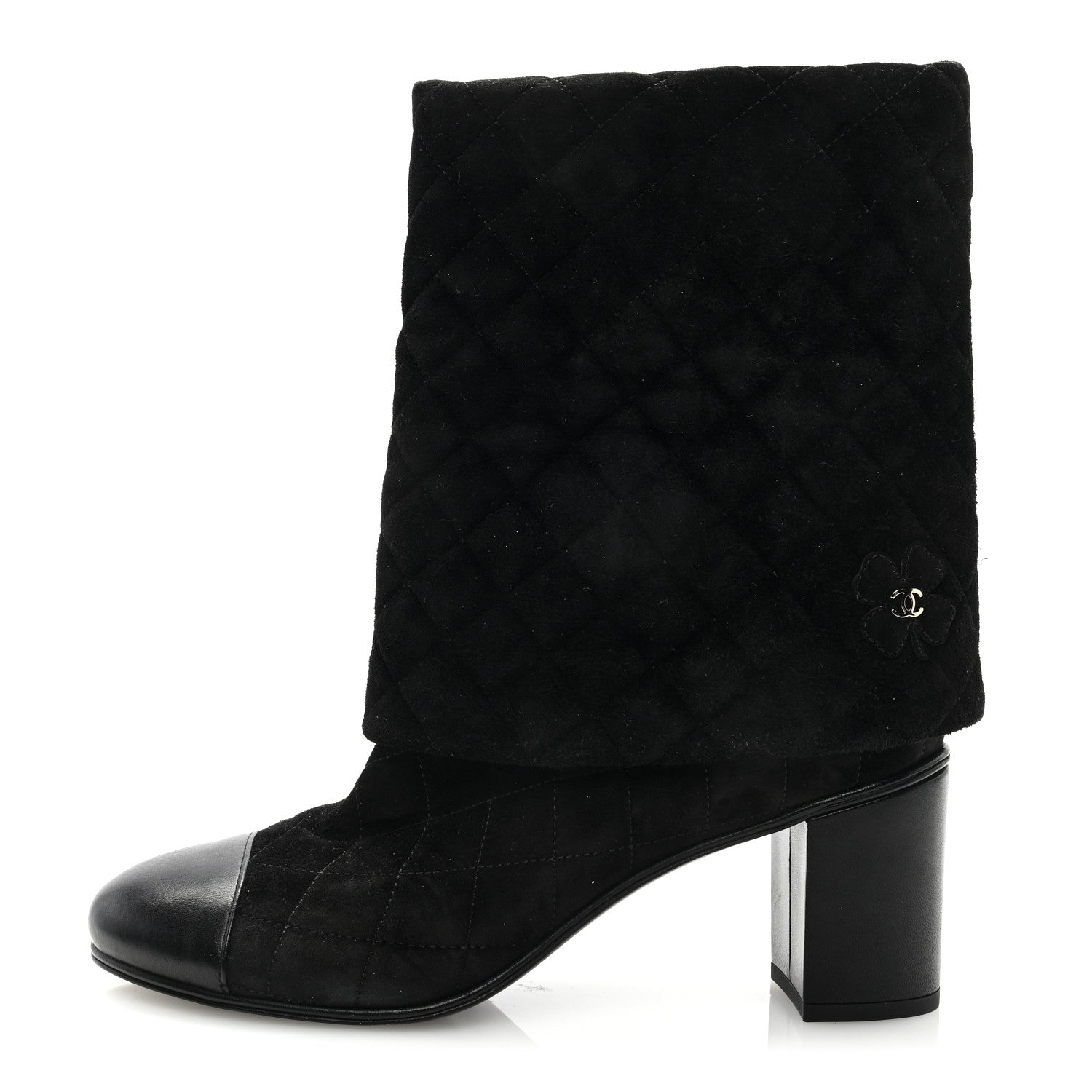 Chanel Suede Quilted Foldover CC Heart Short Boots 40.5 Black 1 of 8