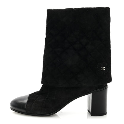 Chanel Suede Quilted Foldover CC Heart Short Boots 40.5 Black 1 of 8
