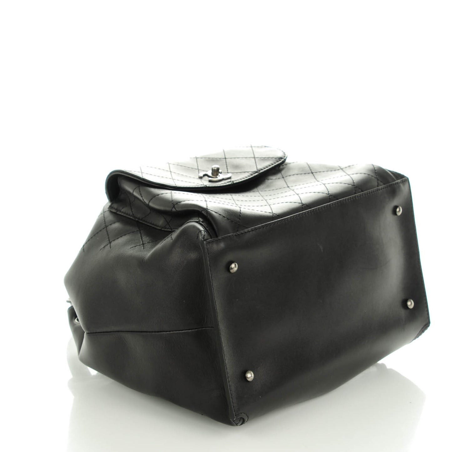 Calfskin Stitched Large Urban Luxury Drawstring Backpack Black