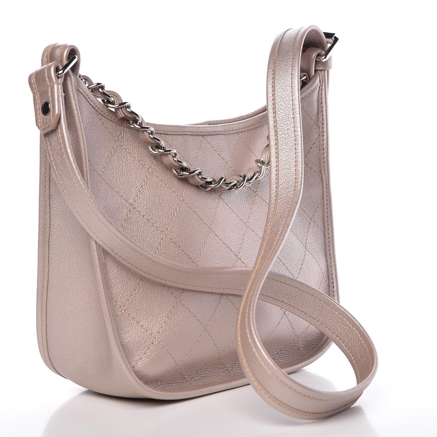 Chanel Metallic Calfskin Quilted Jungle Stroll Hobo Gold 3 of 8