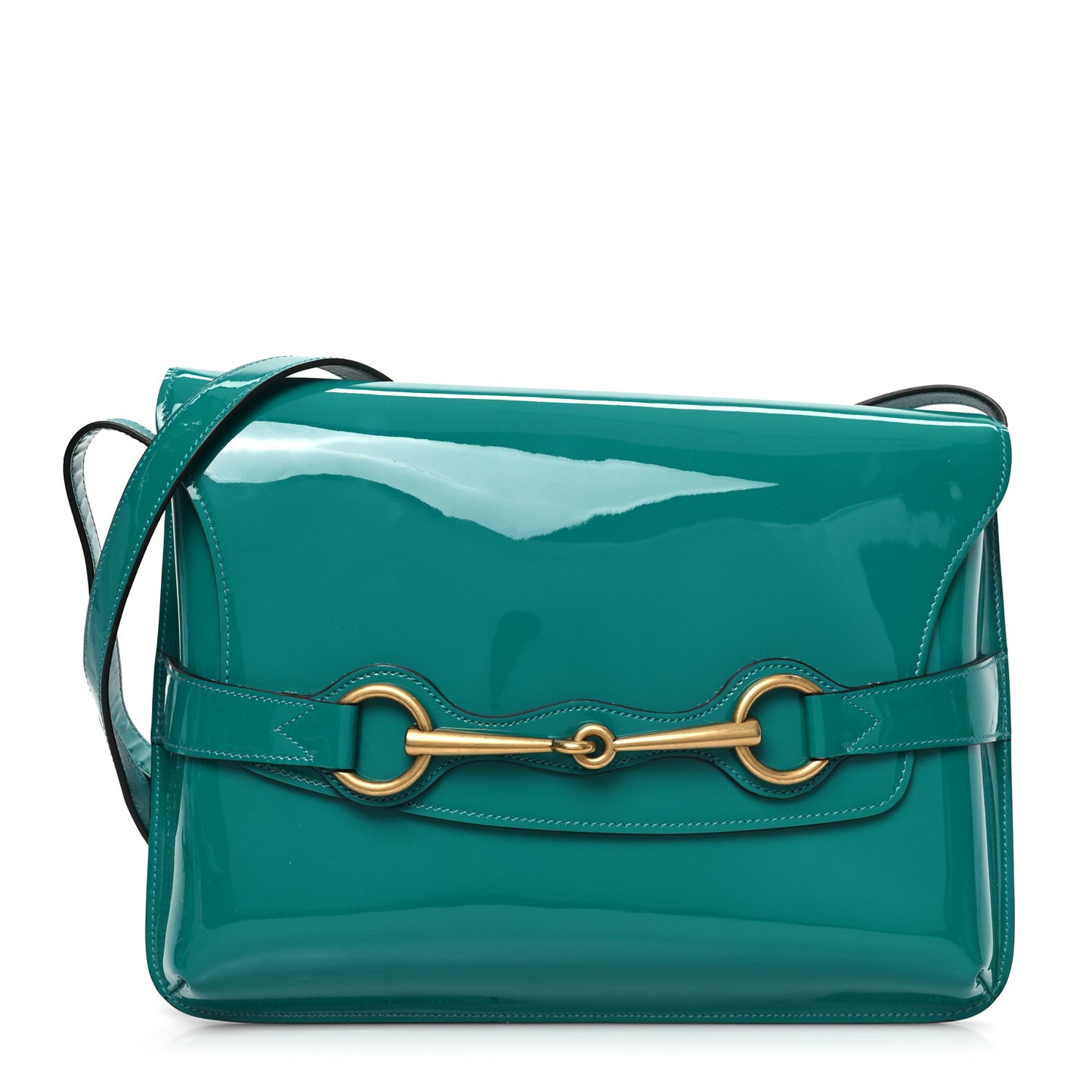 Patent Large Bright Bit Shoulder Bag Green