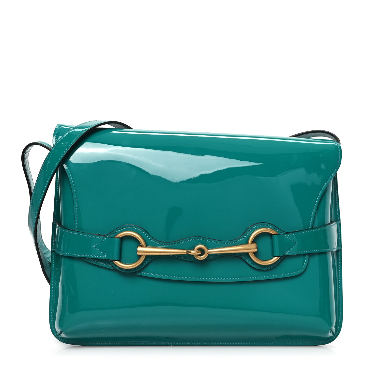 Gucci Patent Large Bright Bit Shoulder Bag Green 1 of 12