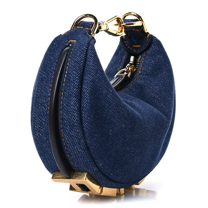 Fendi Denim Shiny Nappa Nano Fendigraphy Hobo Charm Blue Moro 3 of 10