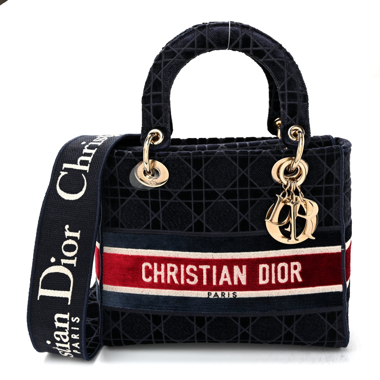Christian Dior Velvet Cannage Medium Lady D-Lite Blue Red White 1 of 10