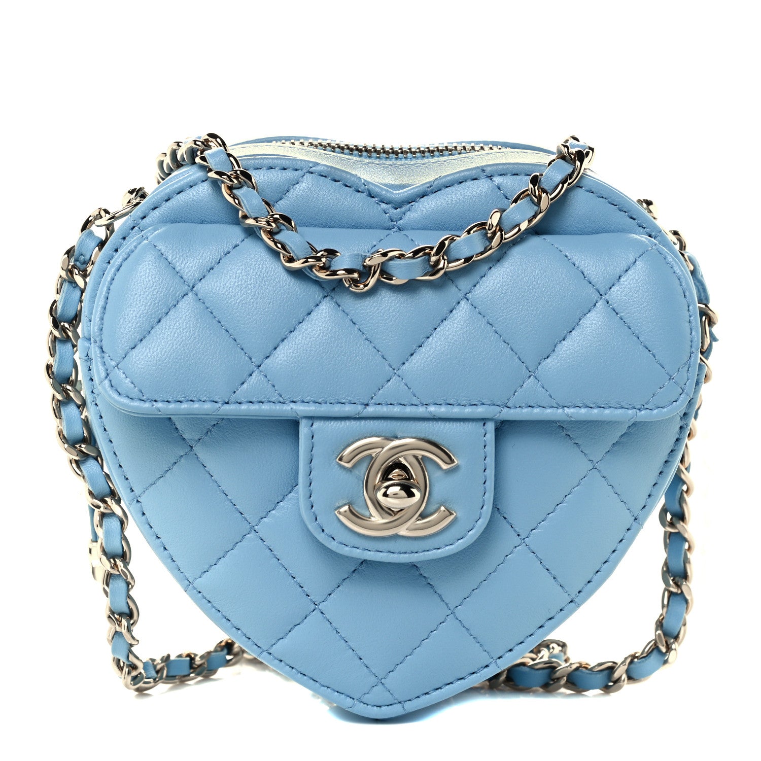 Chanel Lambskin Quilted CC In Love Heart Clutch With Chain Light Blue 1 of 11