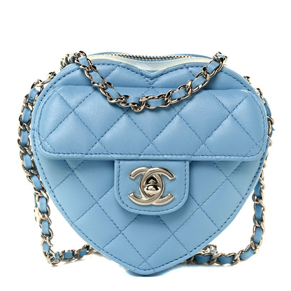 Chanel Lambskin Quilted CC In Love Heart Clutch With Chain Light Blue 1 of 11