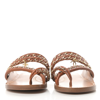 Chanel Calfskin Chain CC Thong Flat Sandals 36 Beige 2 of 9