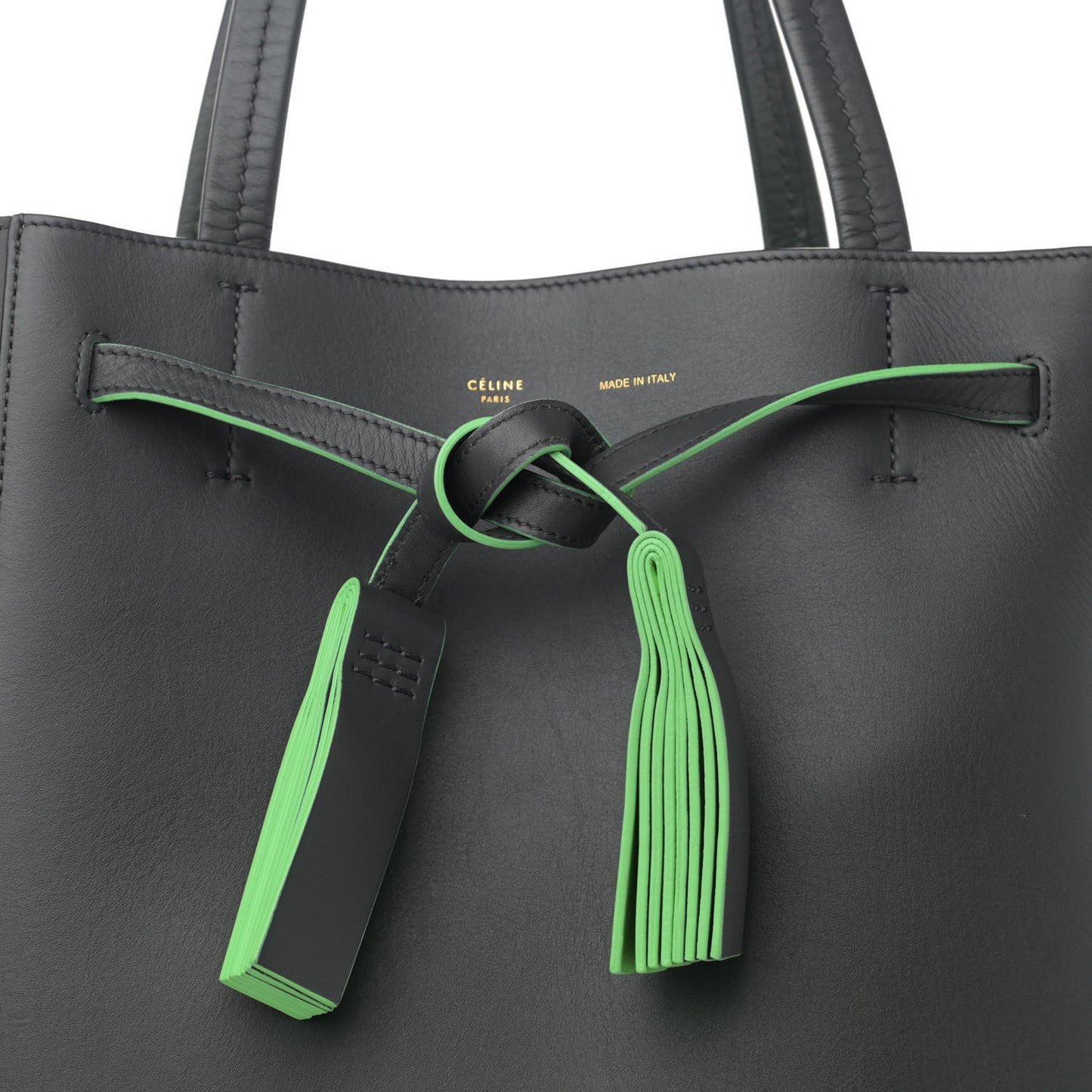 Smooth Calfskin Small Tassel Cabas Phantom Gray Green