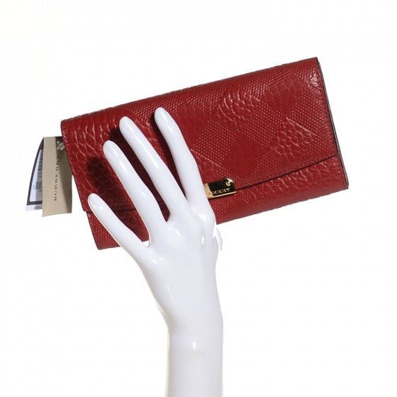 Burberry Signature Grain Calfskin Check Embossed Continental Wallet Military Red 2 of 14