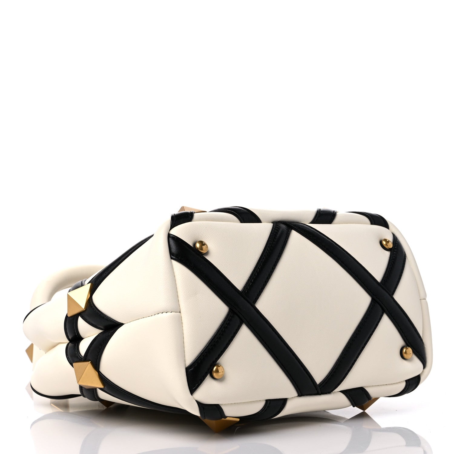 Valentino Garavani Nappa Small Roman Stud The Handle Bag Ivory Black 4 of 9