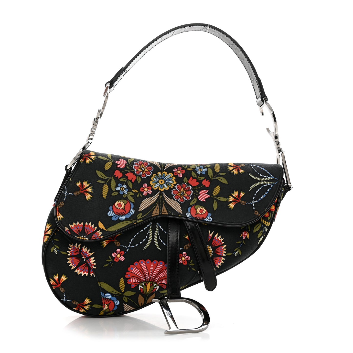 Canvas Floral Saddle Bag Black