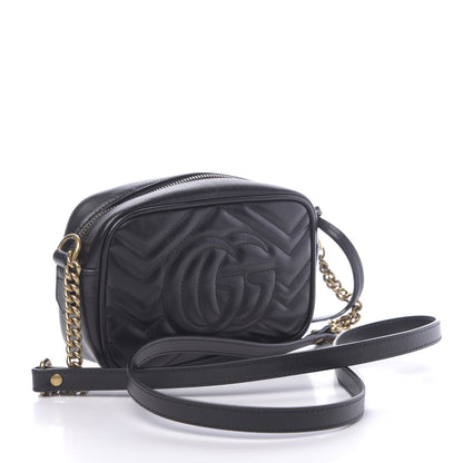 Gucci Calfskin Matelasse Mini GG Marmont Chain Shoulder Bag Black 3 of 12
