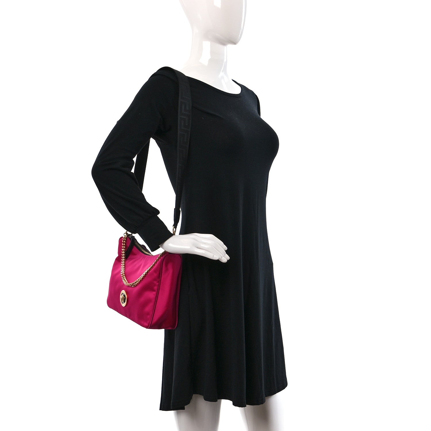 Versace Nylon Tribute Chain Crossbody Shoulder Bag Dark Pink Black 2 of 8