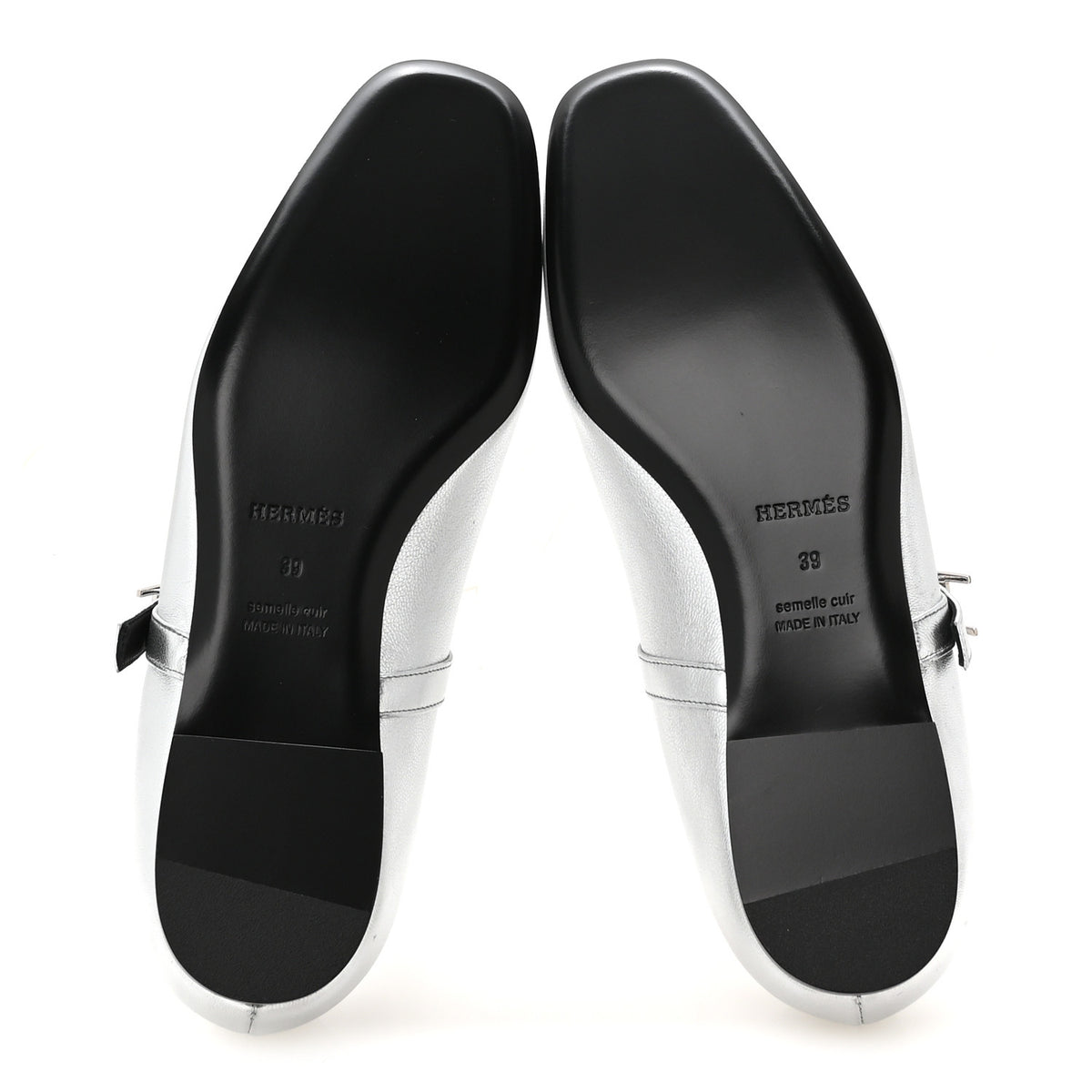 Hermes Metallic Goatskin Jane Ballet Flats 39 Gris Argente 6 of 10