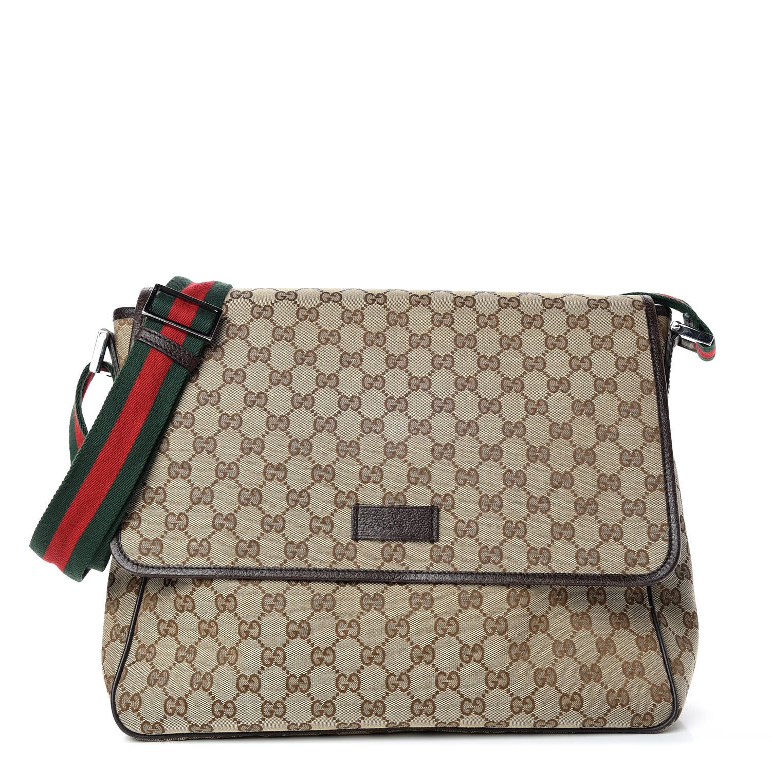 Gucci Monogram Web Medium Flap Messenger Beige Dark Brown 1 of 8