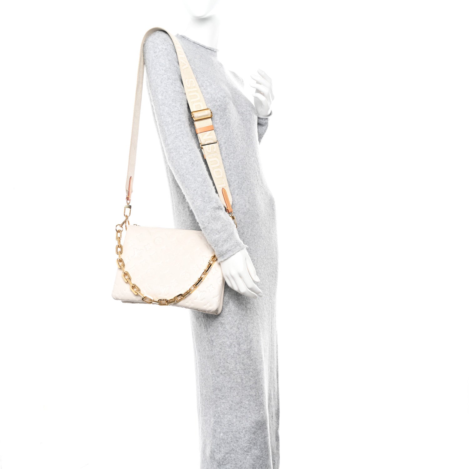 Louis Vuitton Lambskin Embossed Monogram Coussin PM Beige Cream 2 of 14
