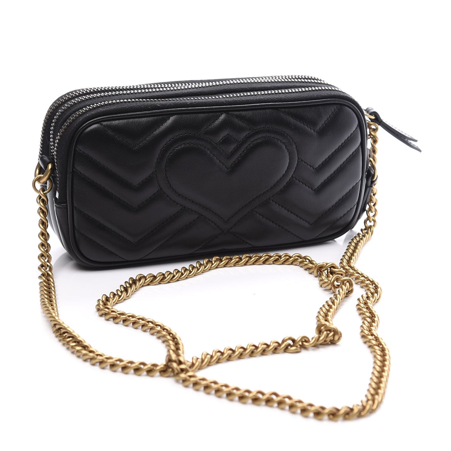 Calfskin Matelasse Mini GG Marmont Chain Crossbody Bag Black