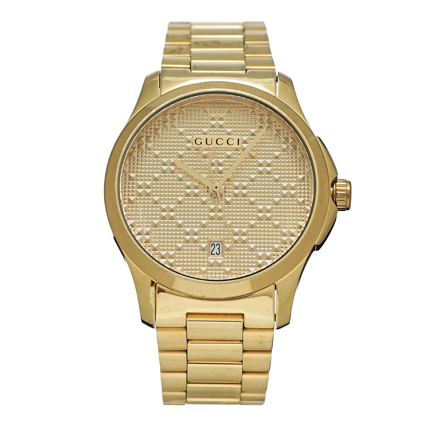 Gucci Stainless Steel 38mm G-Timeless Diamante Quartz Watch Gold 1 of 9