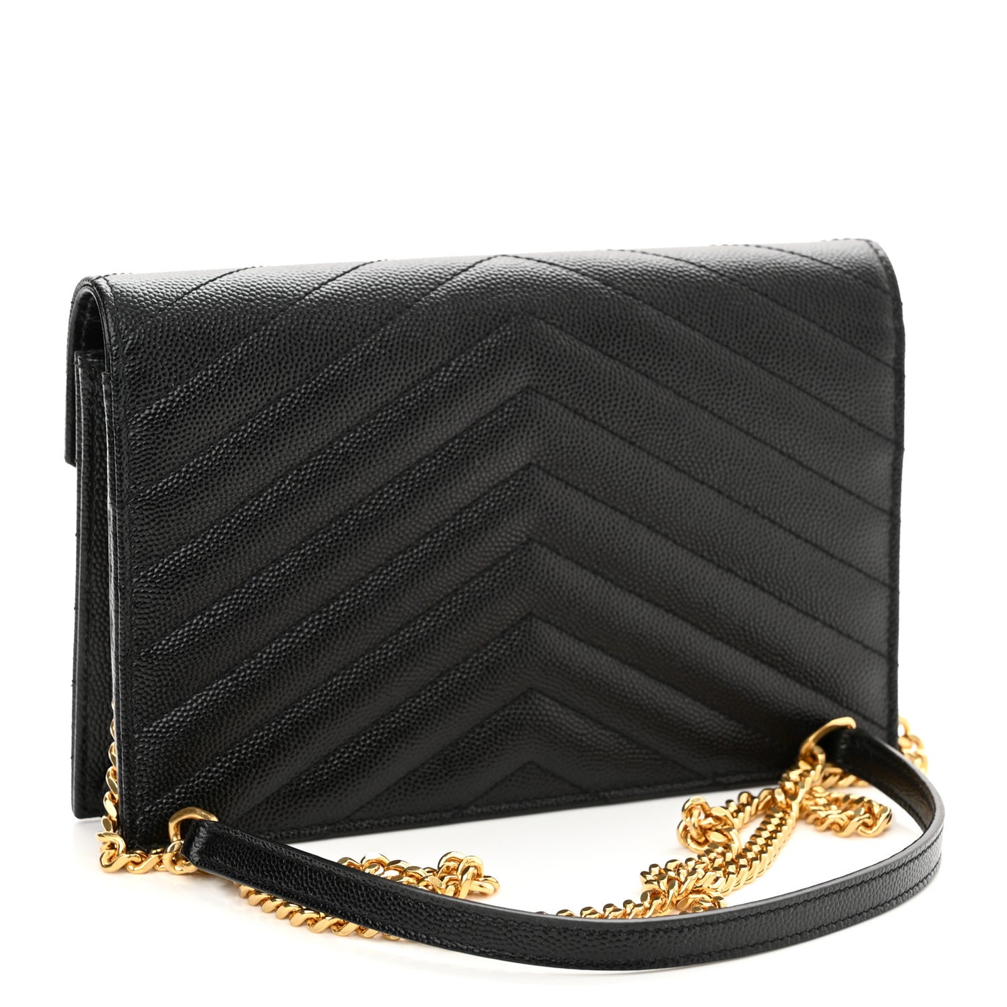 Grain De Poudre Matelasse Chevron Monogram Envelope Chain Wallet Black