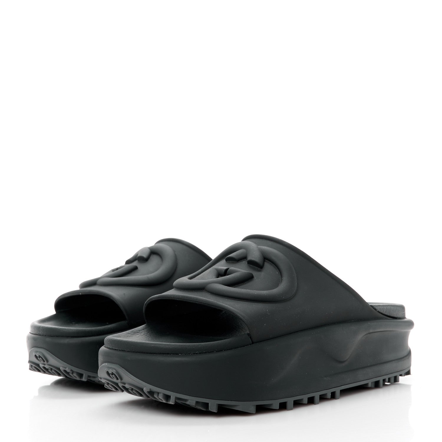 Gucci Soft Rubber Womens Interlocking G Platform 42mm Slide Sandals 38 Black 3 of 9