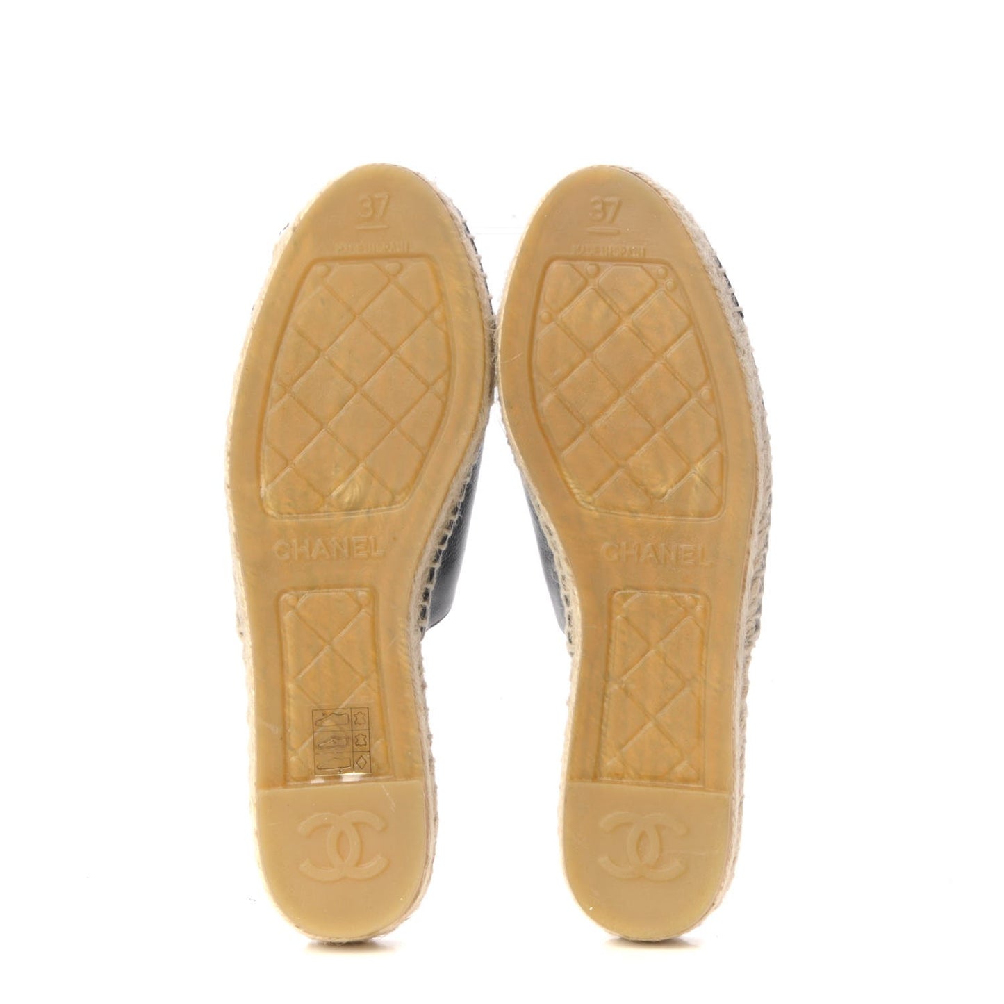 Iridescent Goatskin Patent CC Espadrille Mules 37 Black