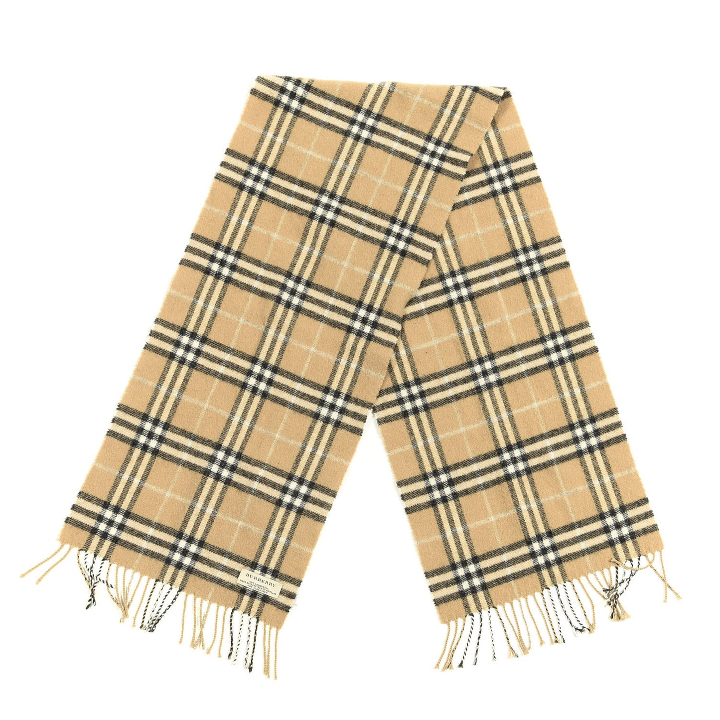 Lambswool Check Fringe Scarf Beige