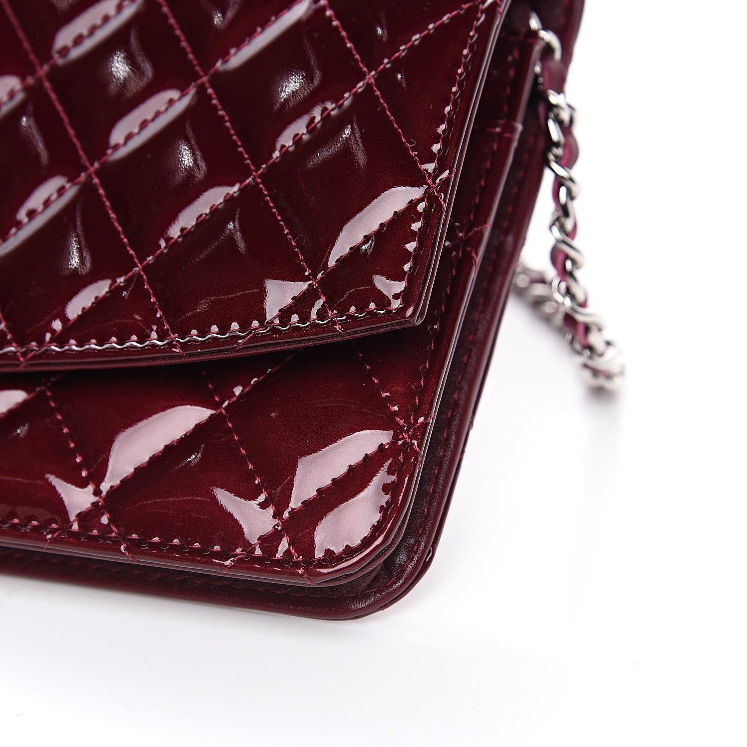 Chanel Patent Quilted Brilliant Wallet On Chain WOC Red 10 of 12