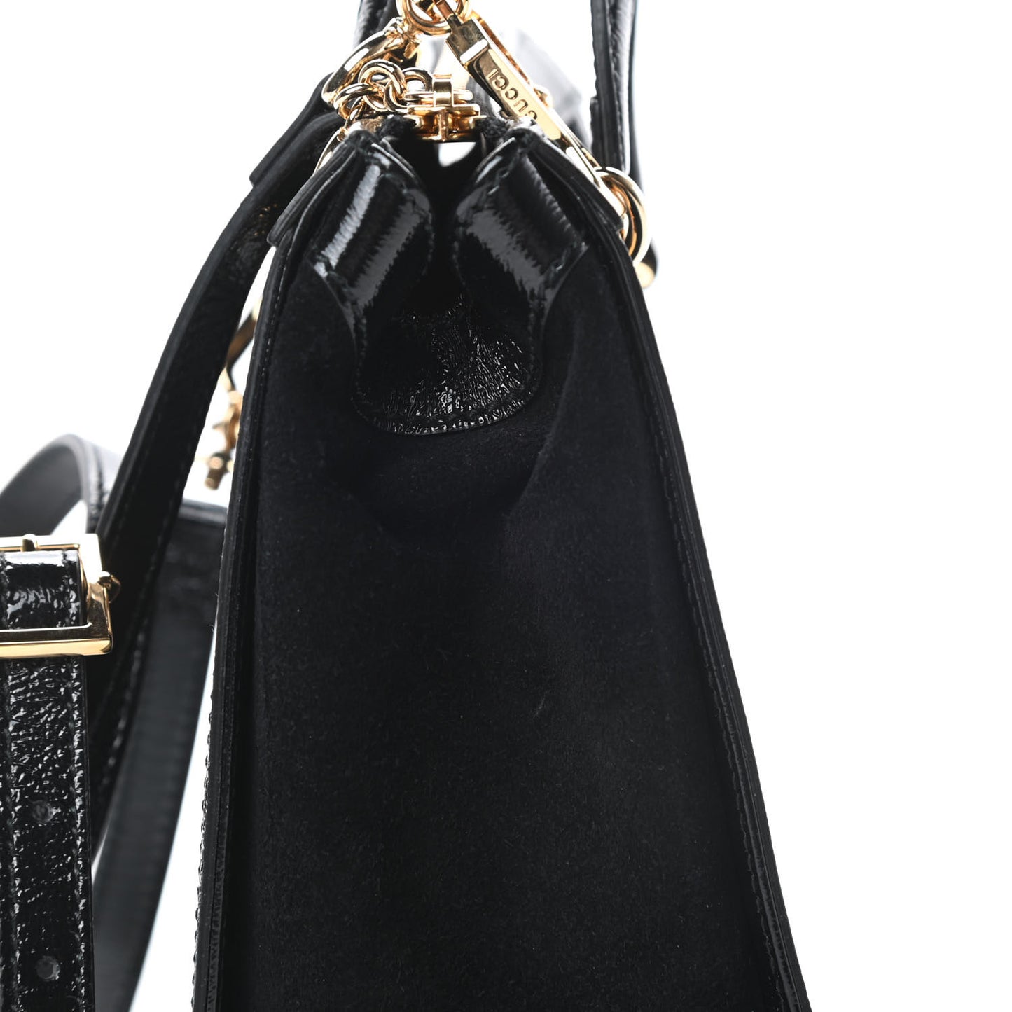 Suede Patent GG Web Small Ophidia Tote Bag Black