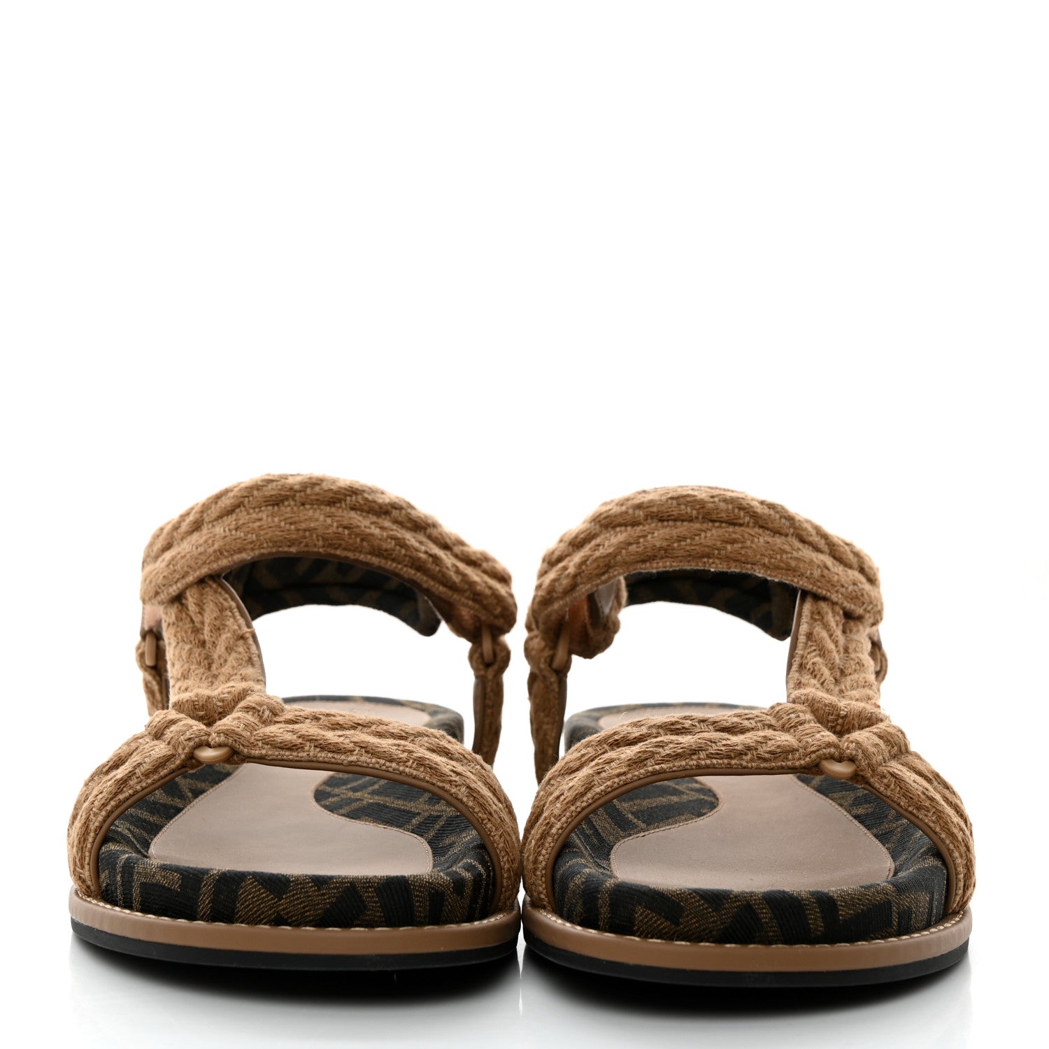 Fendi Braided Fabric Jacquard FF Fendi Feel 25mm Sandals 40.5 Sughero Black Tabacco 2 of 9