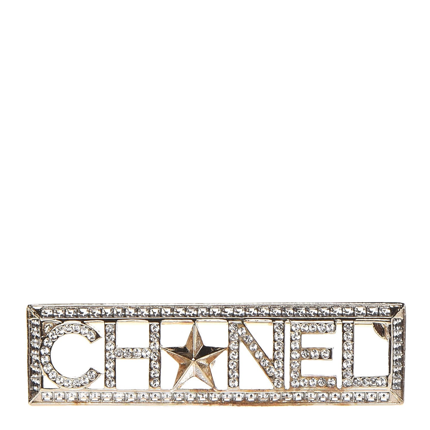 Baguette Crystal Star Logo Brooch Gold