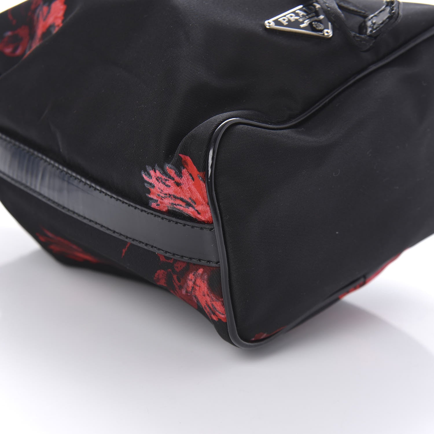 Prada Tessuto Nylon Rose Bucket Bag Black Rosso 6 of 11